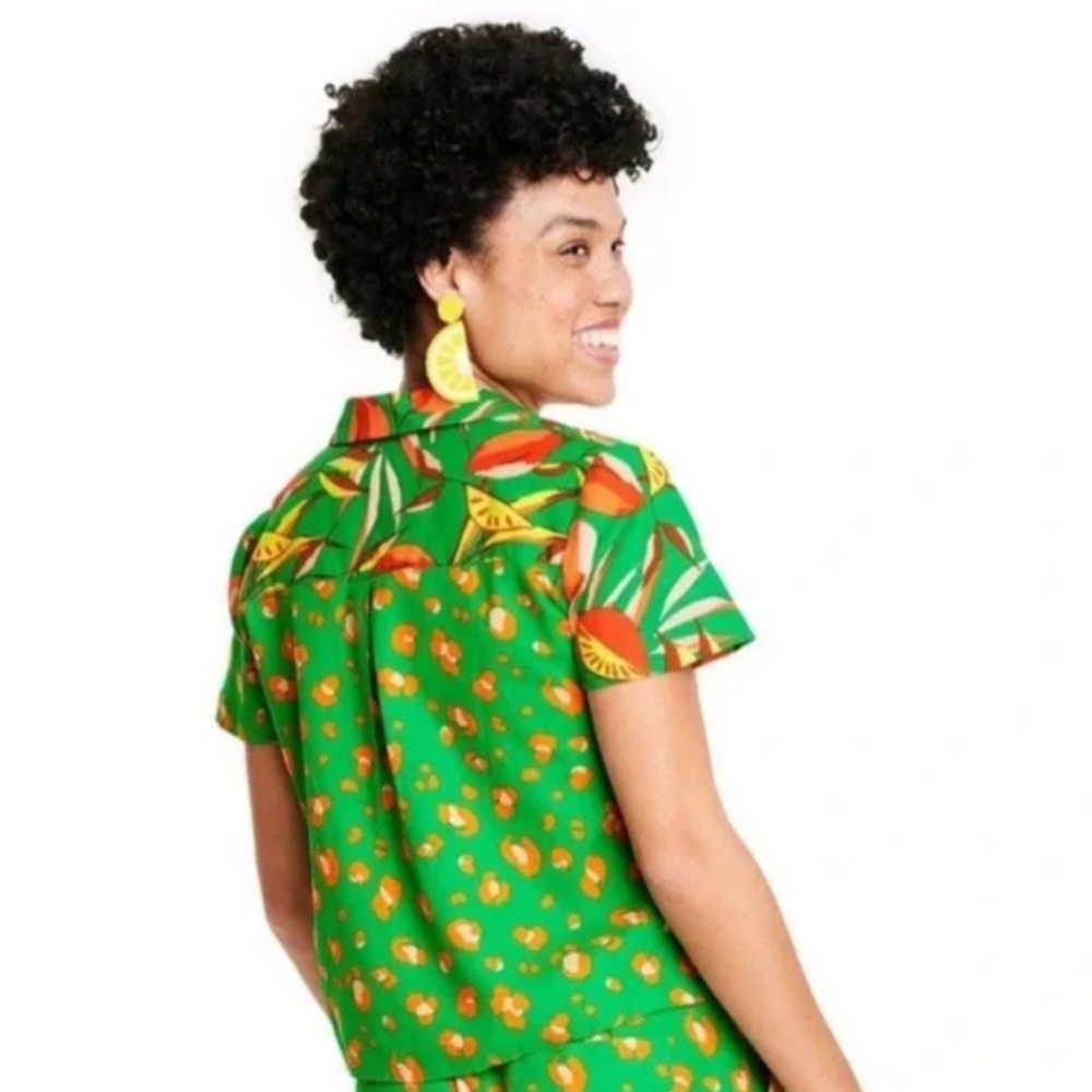 Tabitha Brown for Target Plus Sibutton-down shirt Linen Womens 2X Colorful - Picture 2 of 11
